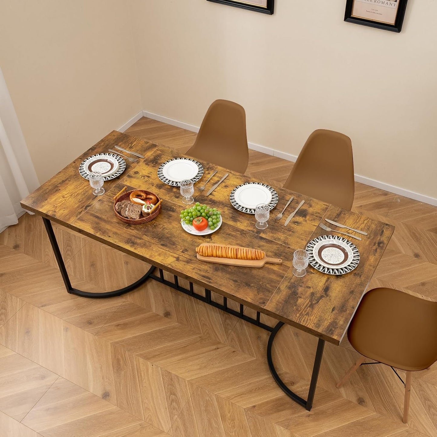 Dining Table 180 x 80 cm, Dining Room Table for 6-8 People, Rectangular Kitchen Table with Geometric Metal Legs, Large Industrial Style Table, for Dining Room & Living Room & Study