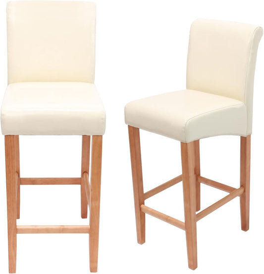 Mendler Set of 2 Bar Stools HWC-C33AM Wood Cream Light Legs Leather