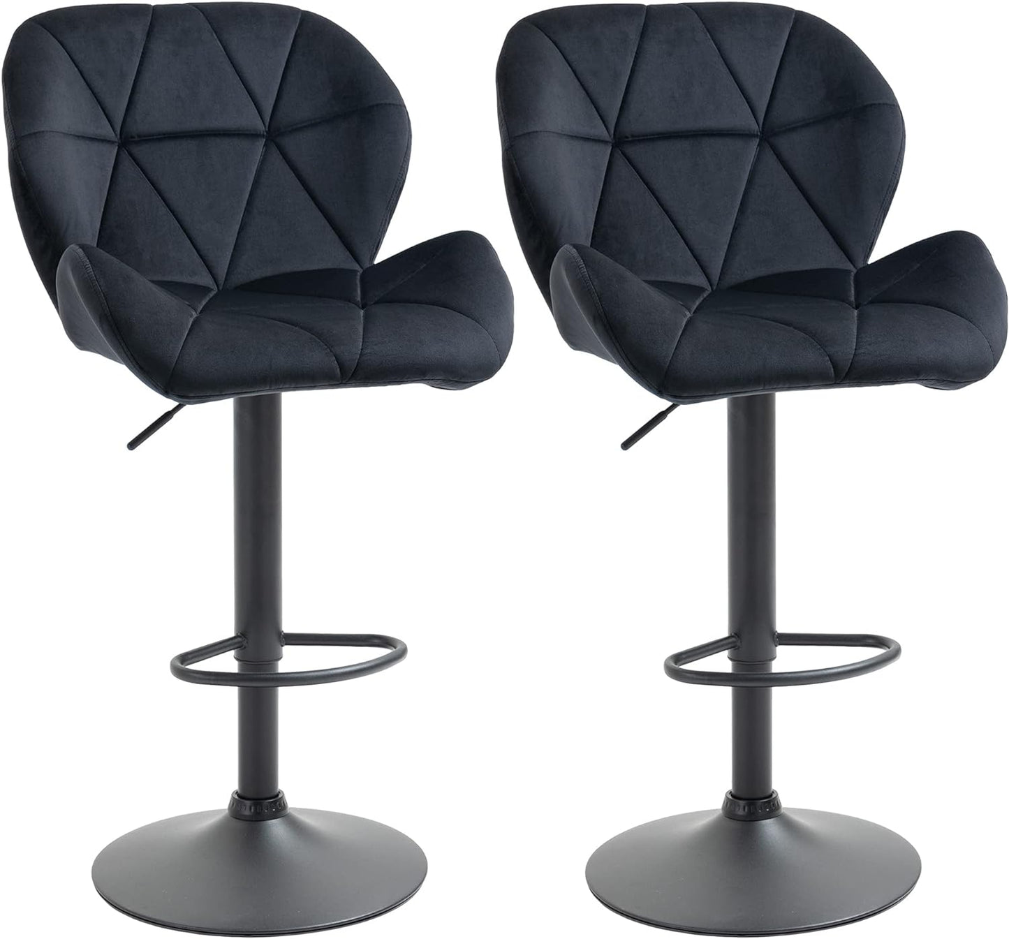 Set of 2 Bar Stools Swivel Bar Chairs with Backrest Height-Adjustable Bistro Stool Counter Stool Velvet Touch Armless Foam Black 51.5 x 57.5 x 93-114.5 cm