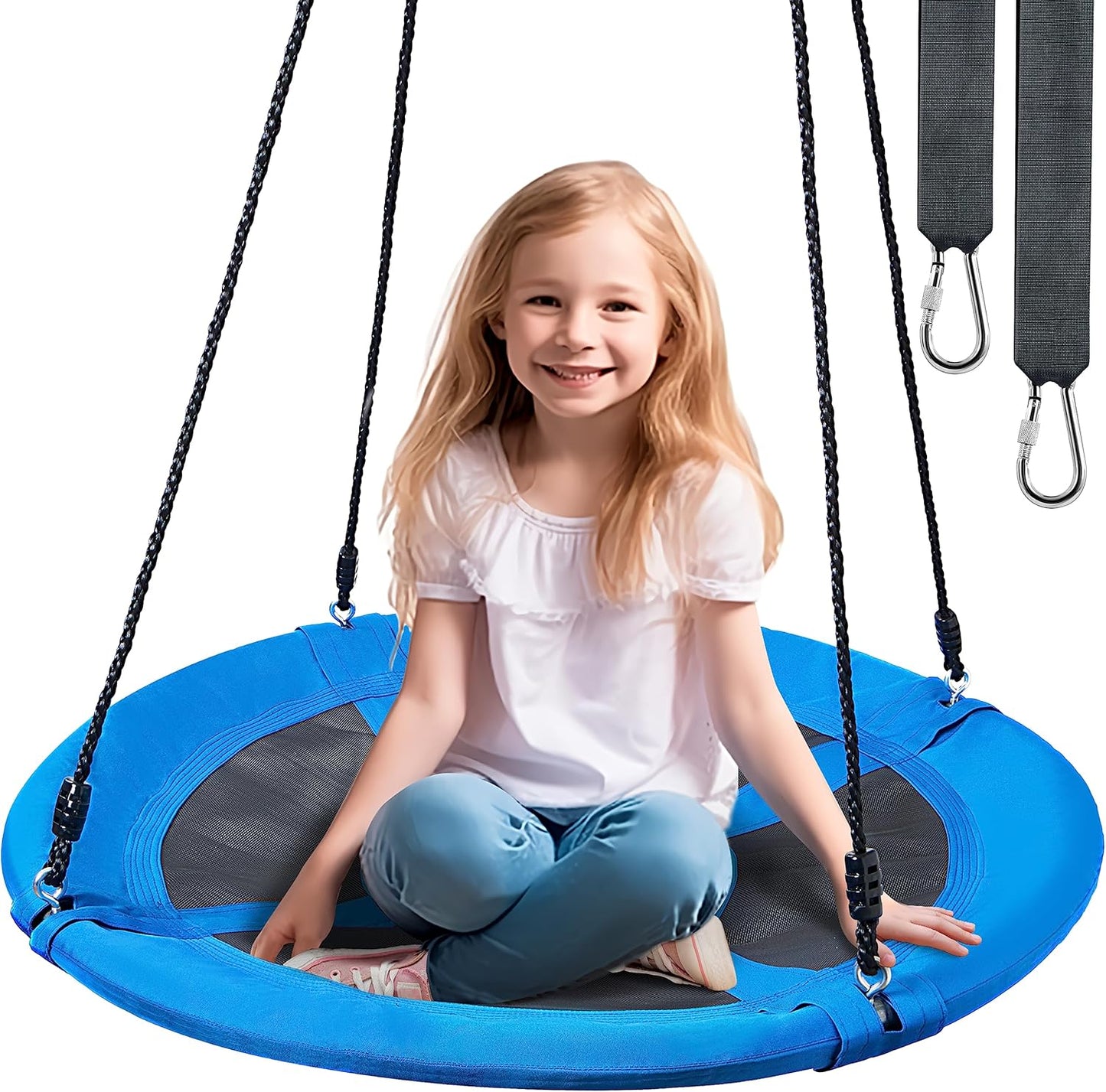 TURFEE 40" Saucer Tree Swing Set - 700Lb Weight Capacity, 900D Oxford Waterproof, with Hanging Straps Swings for Kids Playground Outdoor Activity Backyard Daily Exercise Fun(Blue)