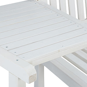 Garden Bench with Integrated Table, 2-Seater, Robust Wooden Bench, HBT: 86 x 161 x 61 cm, Garden and Balcony, White