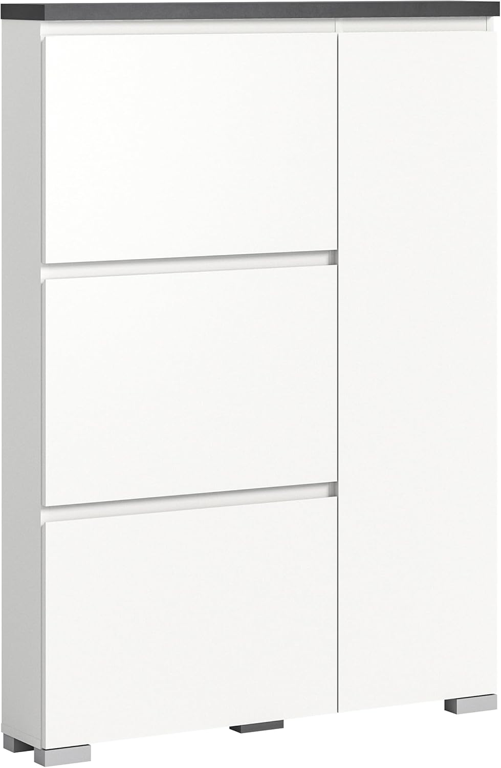 Shoe Cabinet Chest of Drawers in Body and Front White Nb. Top Shelf in Industrial Grey Approx. 95 x 133 x 18 cm