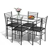 5 Piece Dining Table Set, Kitchen Table with 4 Chairs, Dining Set for 4 People, Rectangular Industrial Style Dining Room Table, Dining Set for Dining Room, Kitchen, Space Saving, Grey