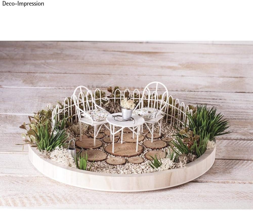 Rayher 46234102 Miniature garden furniture set for fairy garden, dollhouse and terrarium craft, 3 pieces, white