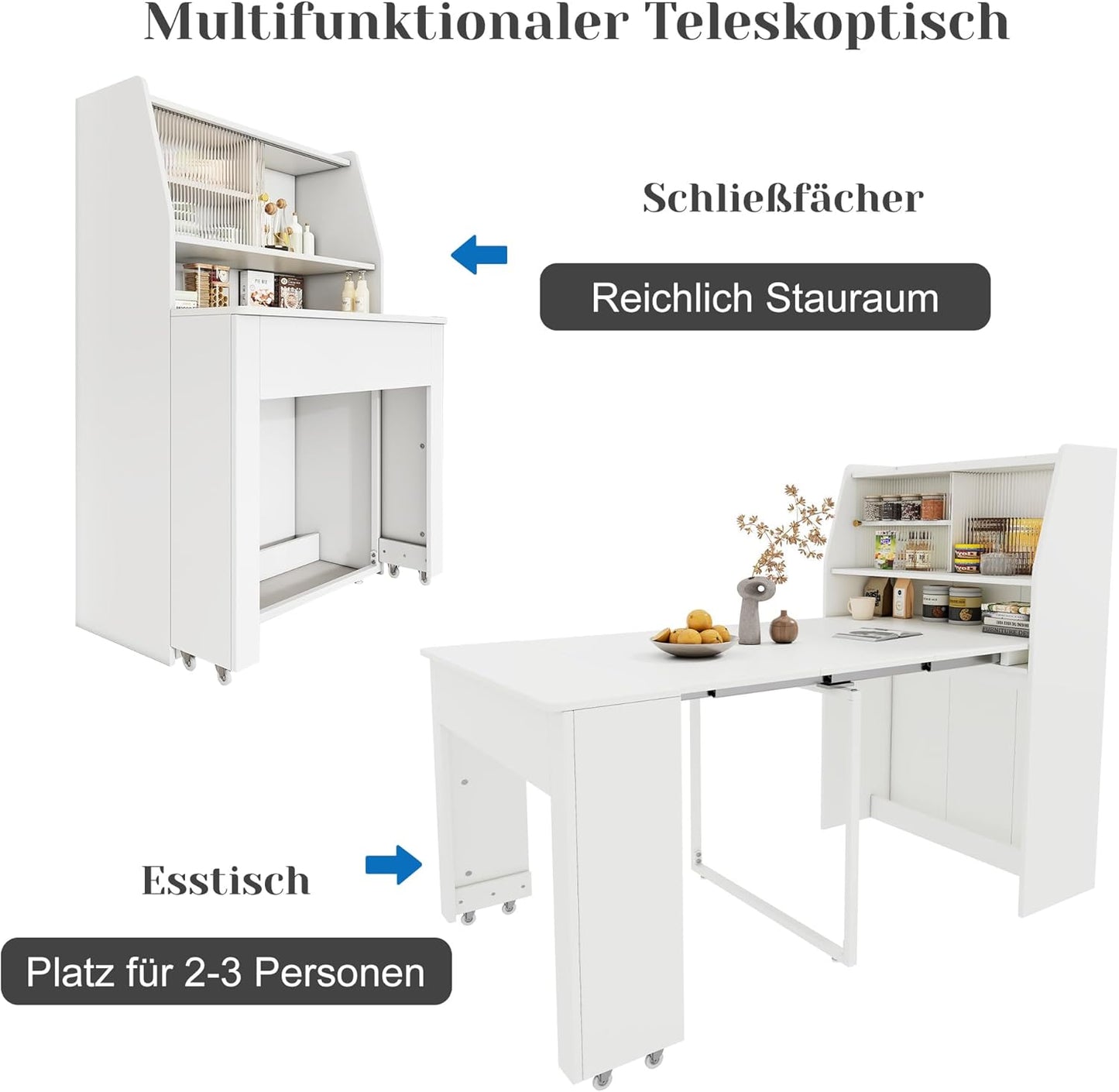 Dining Table, Small, Disposable Extendable Table, White Dining Room Storage Cabinet, Dining Table with Storage Space, Rectangular Dining Table, Coffee Lounge Table, Space-Saving,