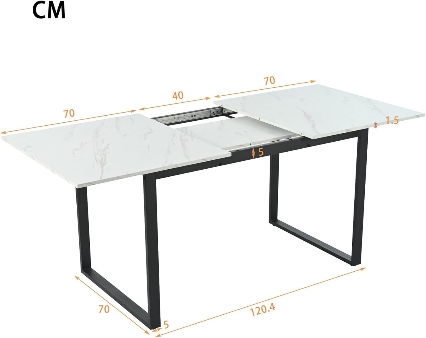 Extendable Dining Table (140/180 x 80 x 75 cm), Kitchen Table with Marble Patterns, White MDF Table Top, Extendable Table, Double Use for Home and Office