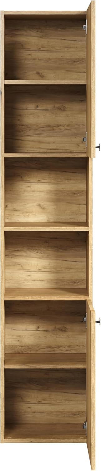 trendteam smart living - PureBliss 233710142 Tall Cupboard - Bathroom - Dimensions (W x H x D) 40 x 186 x 31 cm - Colour Evoke Oak with Black Grooves