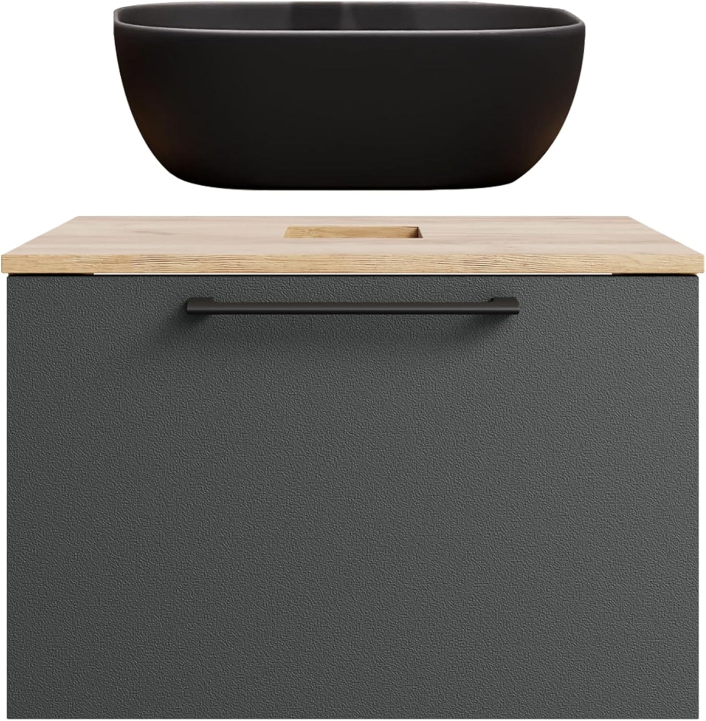 Bathroom Furniture Set with Vanity Unit 60 cm Gold Oak Anthracite Counter Top Sink 42 cm Black