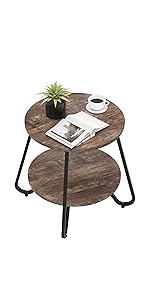 Round Side Table, 3-Tier Shelves, Wooden Side Table with Metal Frame, Small Table, Living Room for Living Room, Bedroom