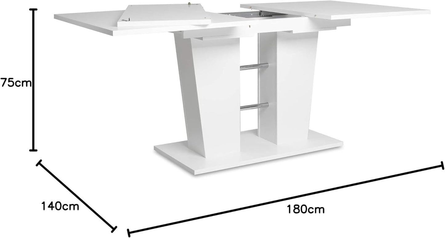 Dining Table White Dining Room Table Kitchen Table II 140-180 x 75 x 90 cm (W x H x D) Synchronous Extendible up to 180 cm 22 mm ABS Edge