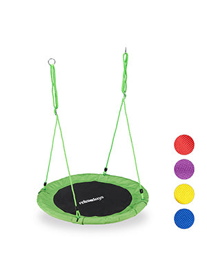 Relaxdays Nest Swing For Children and Adults, Round, Adjustable, Diameter: 90 cm, Disc Swing, Up To 100 kg, Various Colours, green