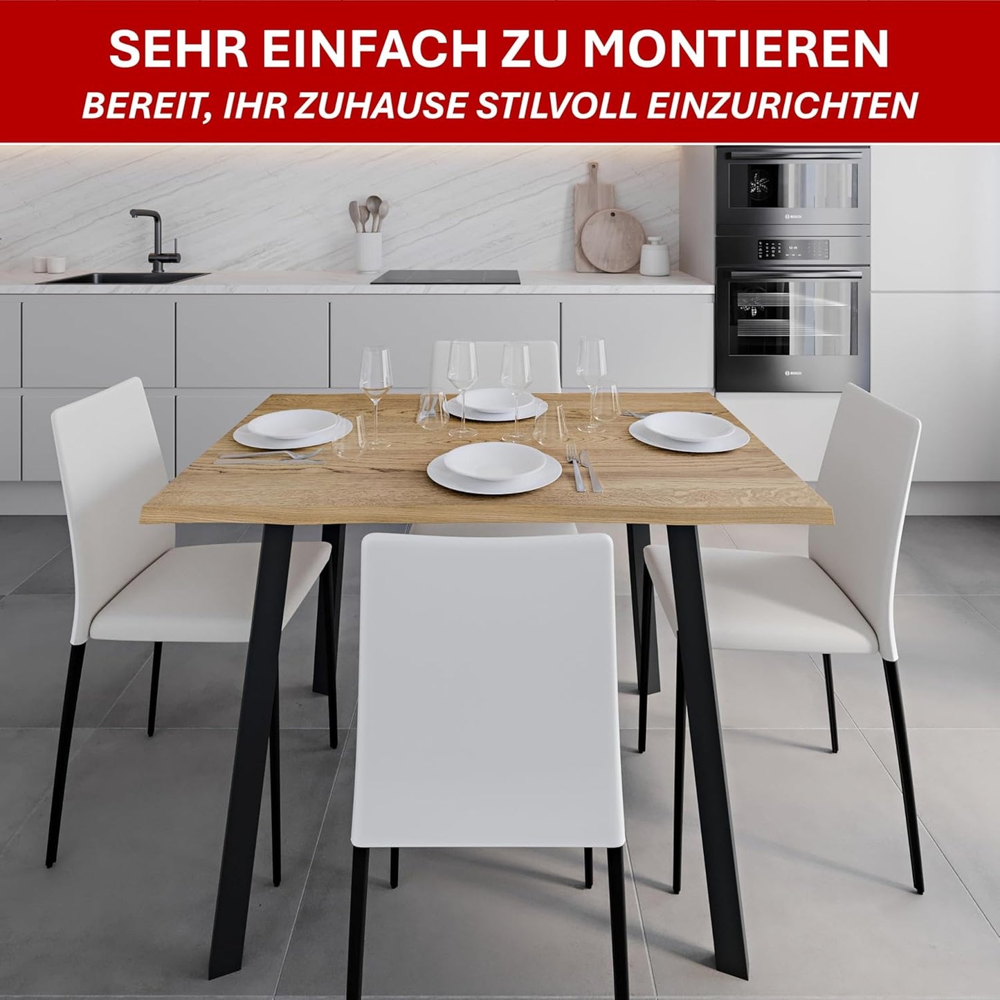 Taormina Modern Handmade Dining Table, Solid Oak and Steel, Black, Rectangular, 112 x 72 x 76 cm