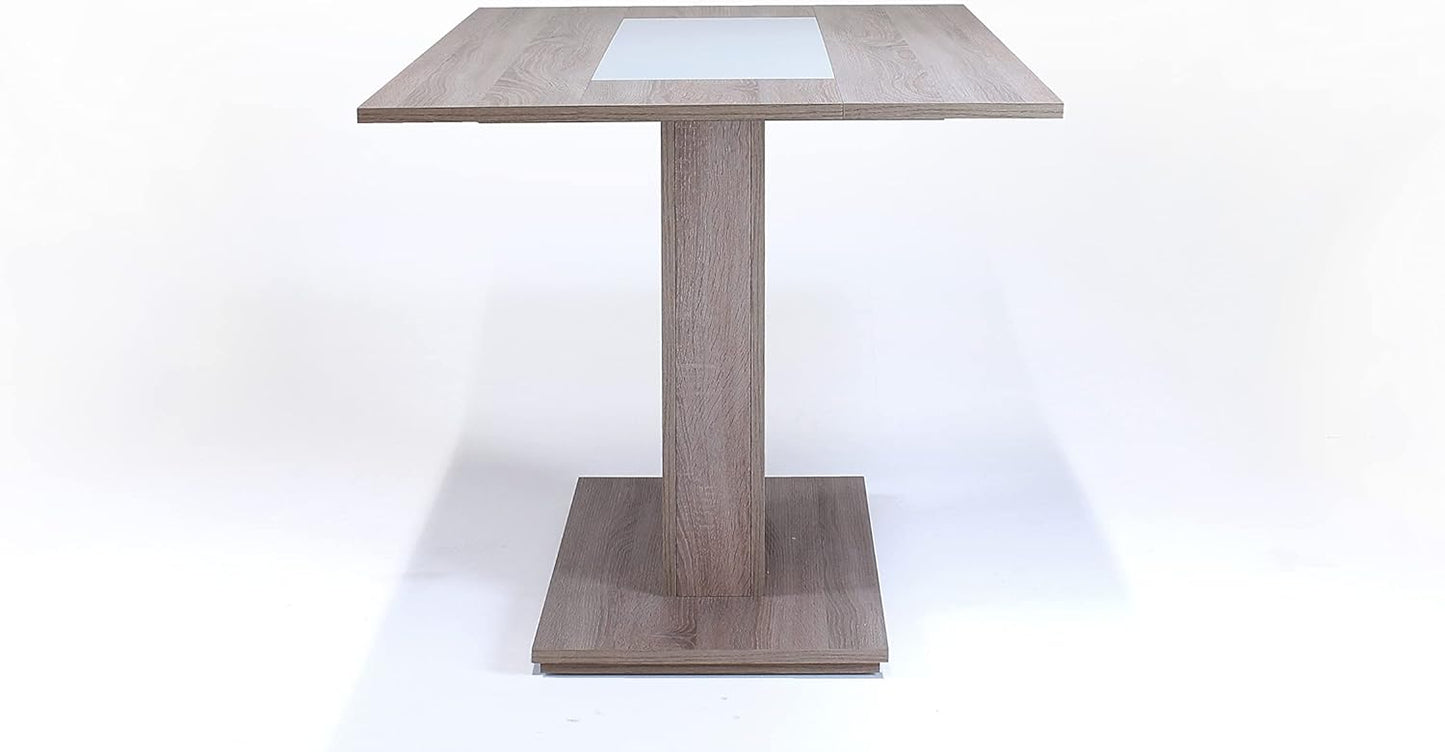 Vienna Dining Room Table / Compact Kitchen Table in Oak Look / Medium Insert in Black or White Mountable / Small Dining Table with Column Base / Column Table / 110 x 75 x 70 cm (W x H x D)