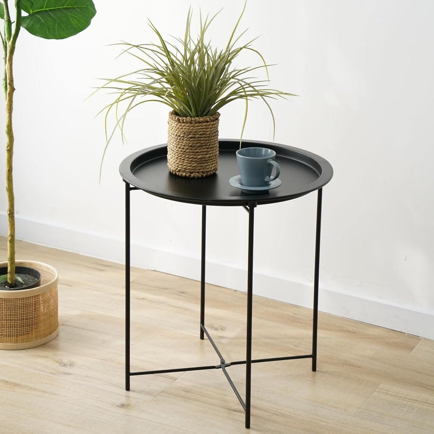 Thebe Side Table Metal Round Bedside Table Coffee Table Living Room Table Small Side Table Metal Table Flower Table Foldable Black