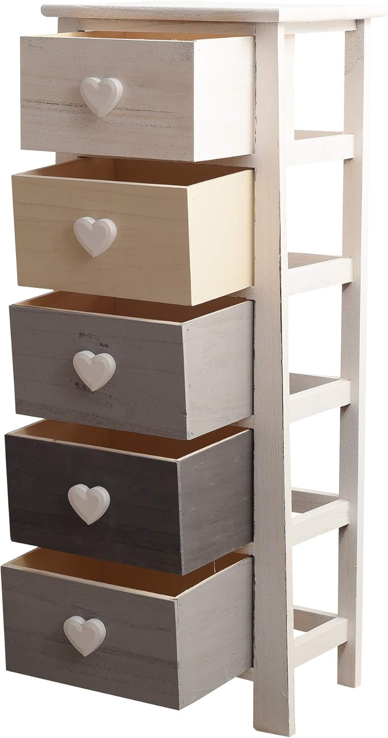 Bedroom Chest of Drawers with 5 Drawers Paulownia Wood White Grey Beige Black Vintage Bedroom Hallway - Dimensions: 89 x 37 x 27 cm (H x L x W) - Item RE4374