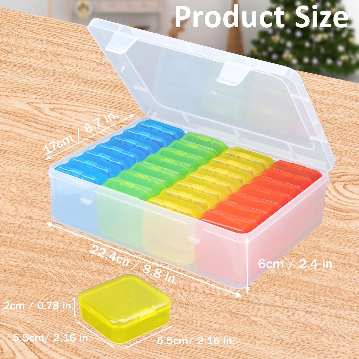 Mathtoxyz Bead Organizer Box(Red,Yellow,Blue,Green), Small Bead Organizers and Storage Plastic Cases Mini Clear Containers Boxes with Hinged Lid for Bracelet Making DIY Jewelry Craft