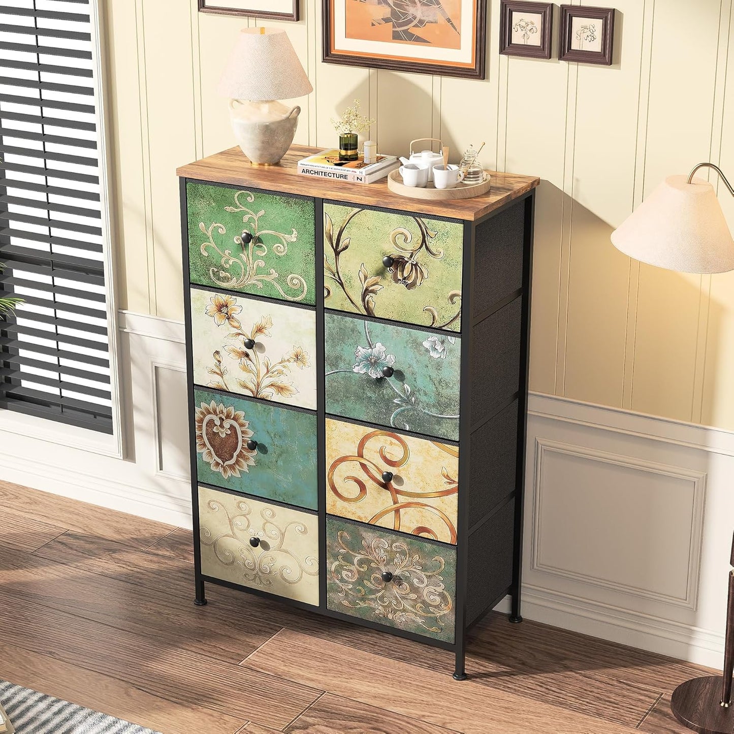 Chest of Drawers with 8 Drawers, Sideboard, Chest of Drawers, Side Cabinet, Slim Fabric Chest of Drawers for Living Room, Bedroom, Hallway, Rustic, 67.5 x 30 x 100 cm