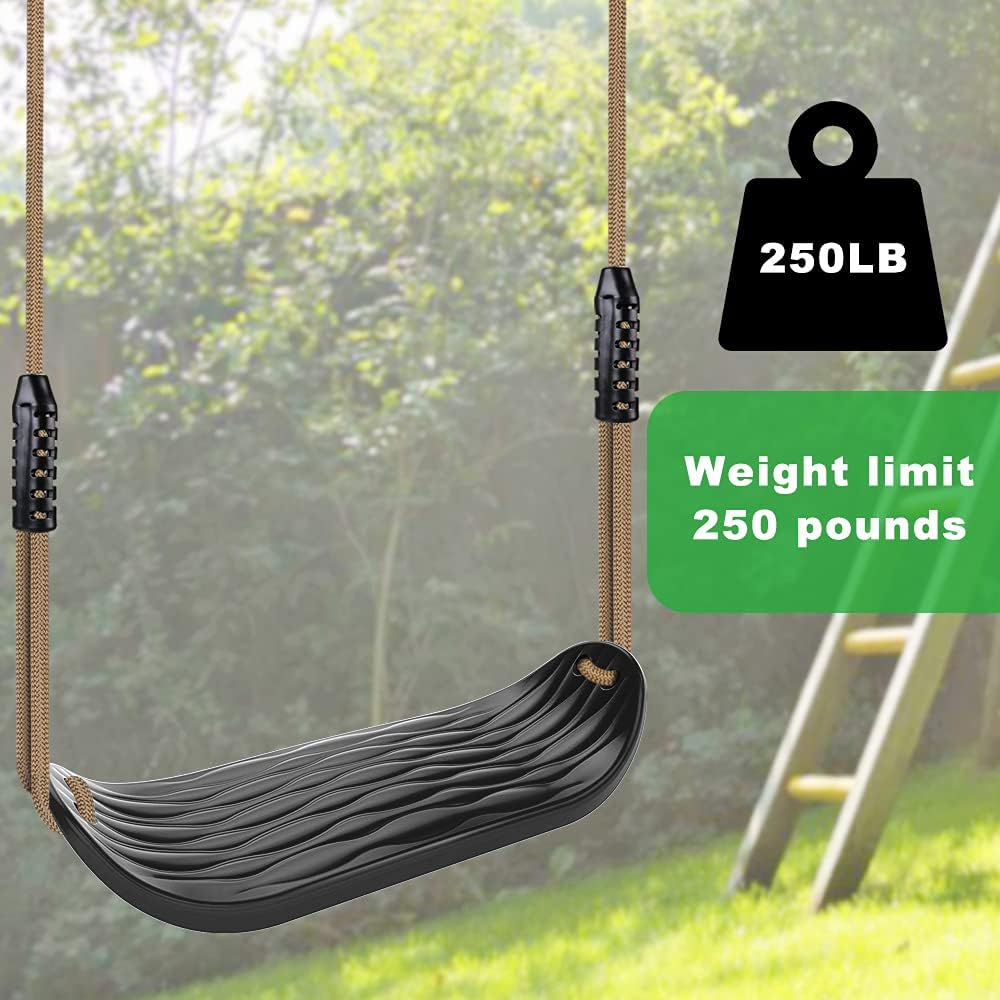 SELEWARE Garden Games Swing Seat Made of Robust Set with 2 m Long Adjustable Rope and 2 Carabiners, Robust Swing Outdoor Garden Swing Black