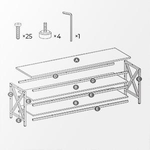 TV Shelf, TV Cabinet, Lowboard for TVs up to 65 inches, 147 x 40 x 50 cm, TV Table with Open Compartments, X-shaped Struts, Industrial Design, Vintage Brown/Black, LTV100B01