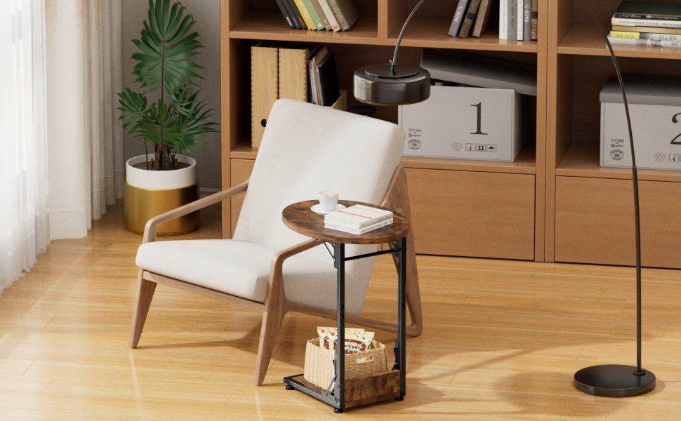 Coffee Table, Folding Sofa Table C Shape, Small Side Table with Storage Bag, Coffee Table with Metal Frame for Living Room, Bedroom, Office, 40 x 33 x 64.5 cm