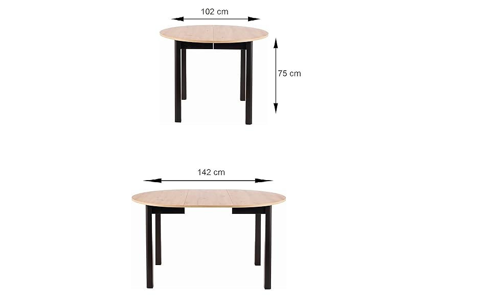 Design Dining Table GS-222 Oak Artisan Black Matt Round Extendable