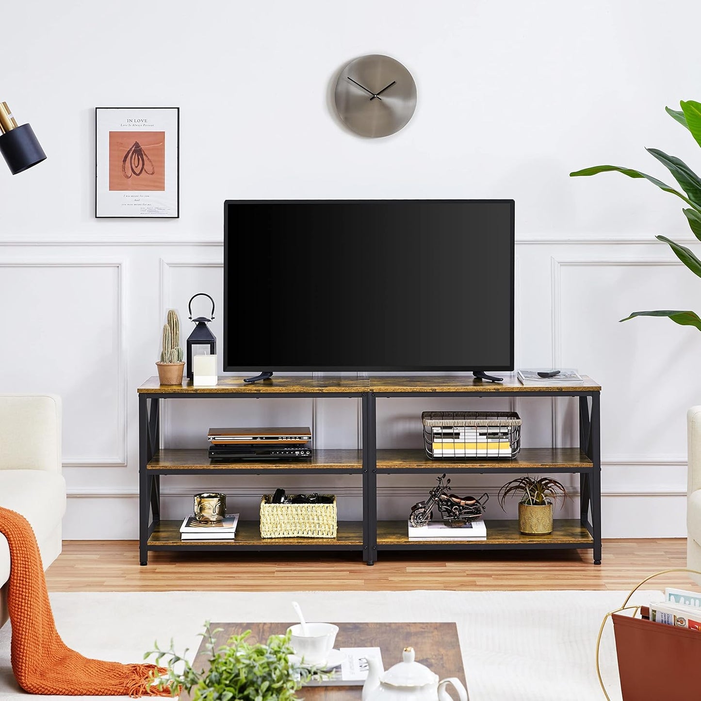 TV Cabinet TV Board 3-Tier TV Cabinet for TVs up to 70 Inch TV Lowborad with Metal Frame TV Bench Wooden TV Table for Living Room / Bedroom