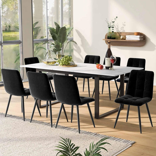 Telescopic Dining Table 140/180 x 80 x 75 cm, MDF with Marble Look, Extendable, Metal Frame with Square Tubes, Flexible for Home and Office, Modern and Sturdy, Maximum Load 60 kg