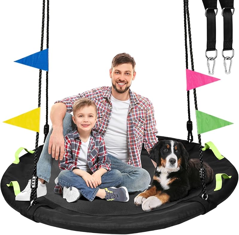 Tree Swing, Saucer Flying Swing 40 Inch for Kids, 900lbs Weight Capacity, with Adjustable Hanging Straps, for Backyard and Outdoor, Gifts for Kids, Black