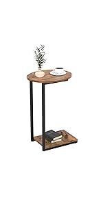 Round Side Table, 3-Tier Shelves, Wooden Side Table with Metal Frame, Small Table, Living Room for Living Room, Bedroom