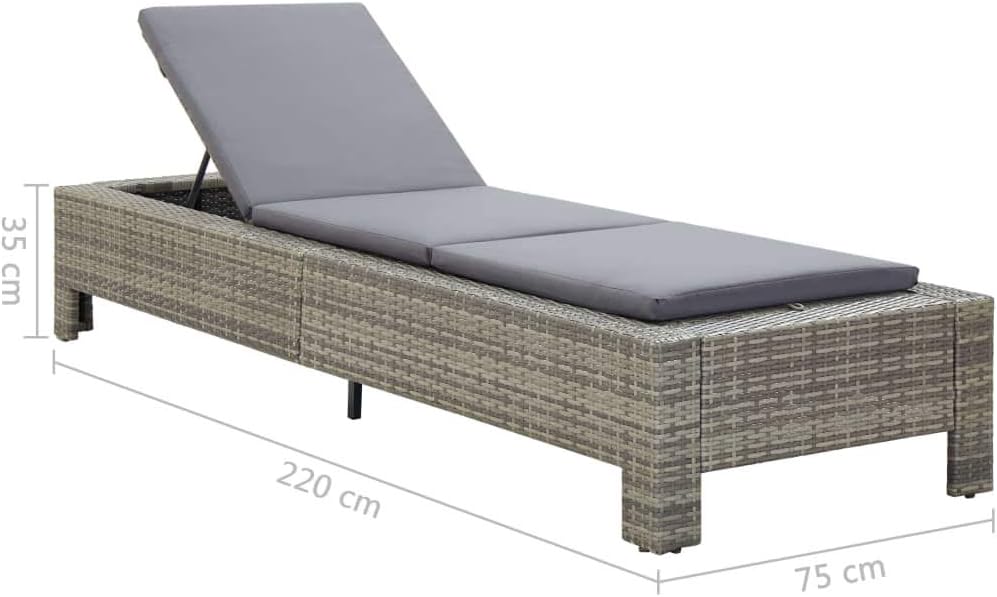 Sun Lounger with Cushion Poly Rattan Sun Lounger Outdoor Garden Lounger Recliner Leisure Lounger Beach Lounger Garden Furniture Grey Poly Rattan