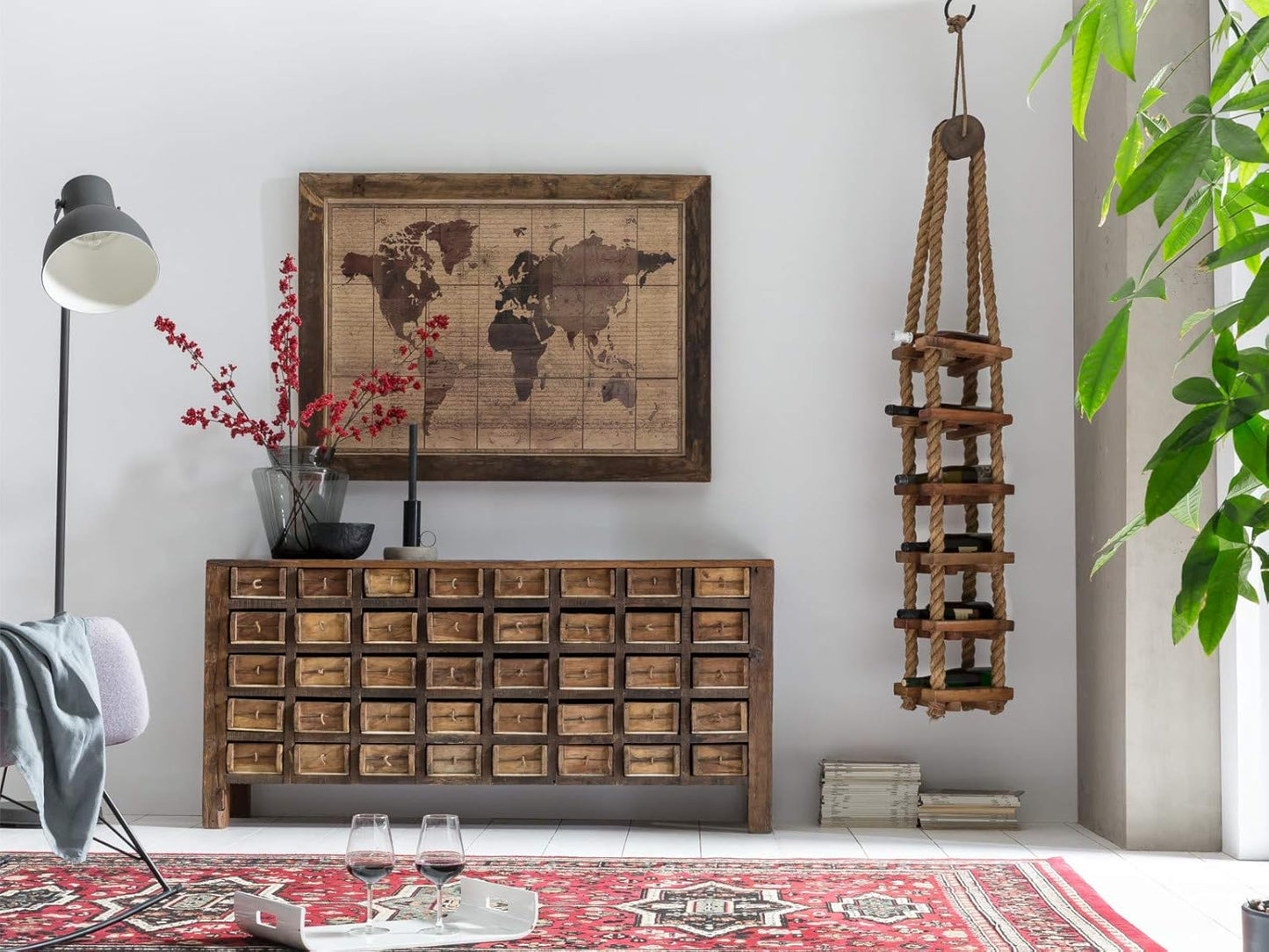 Madurai Sideboard Antique Rustic Sideboard Unique Design Chest of Drawers Brown Brick Shape Solid Wooden Furniture