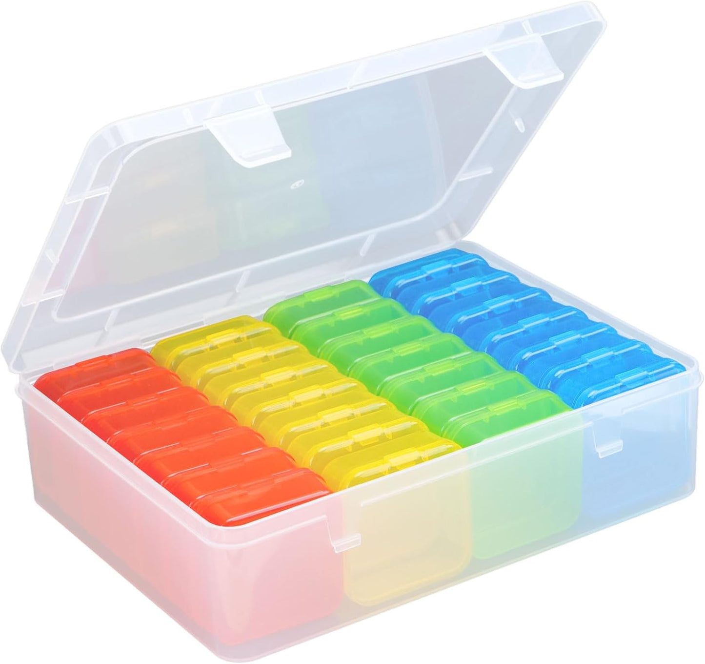 Mathtoxyz Bead Organizer Box(Red,Yellow,Blue,Green), Small Bead Organizers and Storage Plastic Cases Mini Clear Containers Boxes with Hinged Lid for Bracelet Making DIY Jewelry Craft