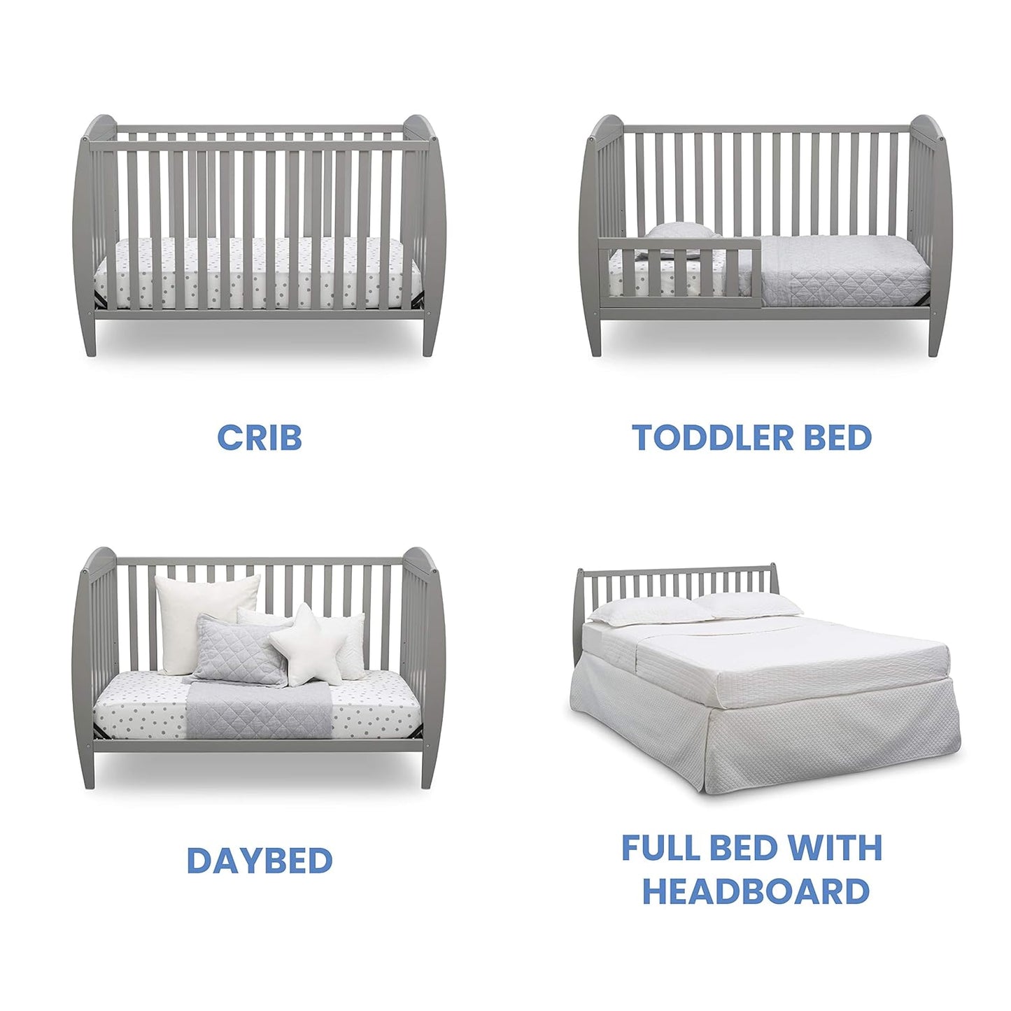 Delta Children Taylor 4-in-1 Convertible Baby Crib, Easy to Assemble, Sustainable New Zealand Wood, Grey