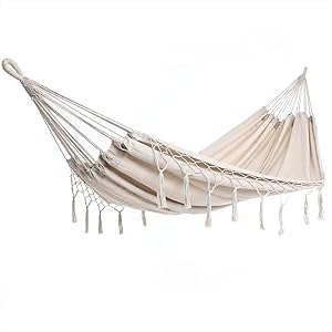 Hammock, 300 kg Load Capacity, 320 x 150 cm, Breathable, with Fringes, Weatherproof, for Camping, in the Garden and Indoors, for Multiple People