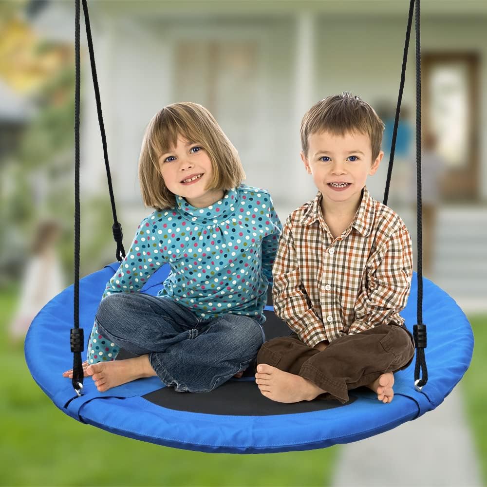 Saucer Tree Swing Seat for Kids 40 Inch Outdoor Round Tree Swing for Children Flying Saucer Swing with Adjustable Ropes Blue