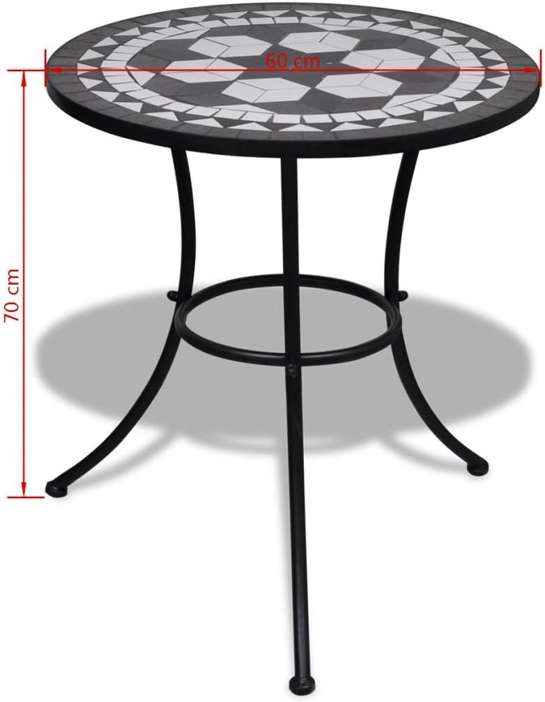 Bistro Set 3-Piece Balcony Furniture Garden Furniture Mosaic Table 2 Mosaic Chairs Ceramic Black and White