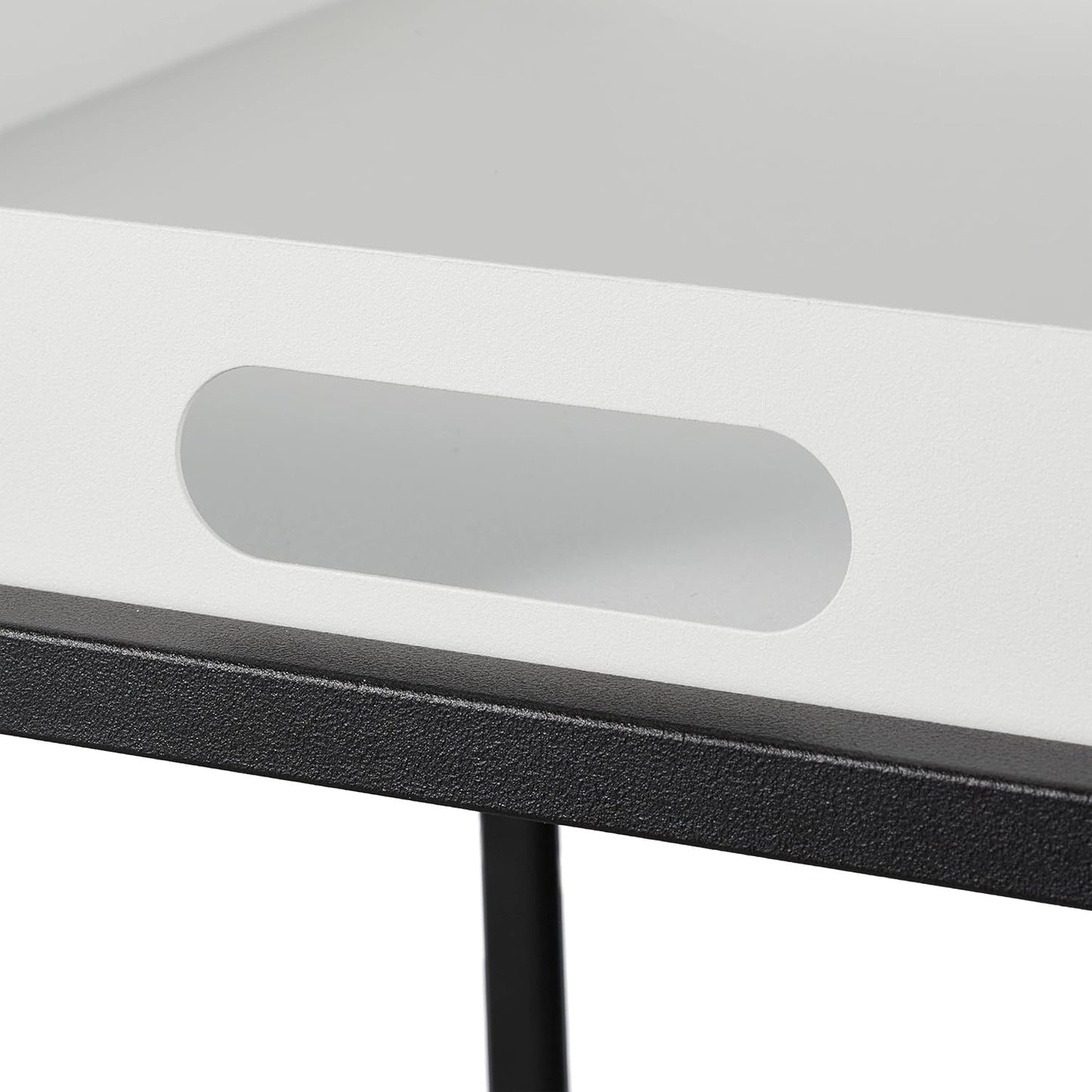 Side Table, Storage Table with Serving Tray, Height 47 x 42 x 42 cm, Steel, Square Sofa Table, White/Black