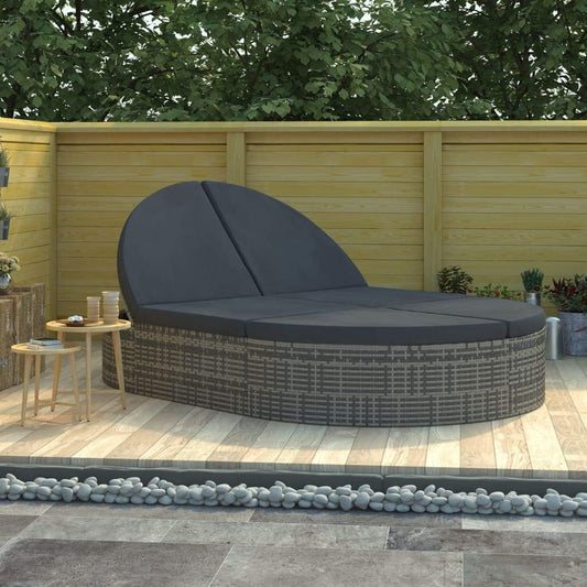 Double Sun Lounger with Cushion Poly Rattan Grey, Garden Lounger, Sun Chair, Sun Island, Outdoor Loungers, Garden Furniture, Bathroom Lounger, Recliner