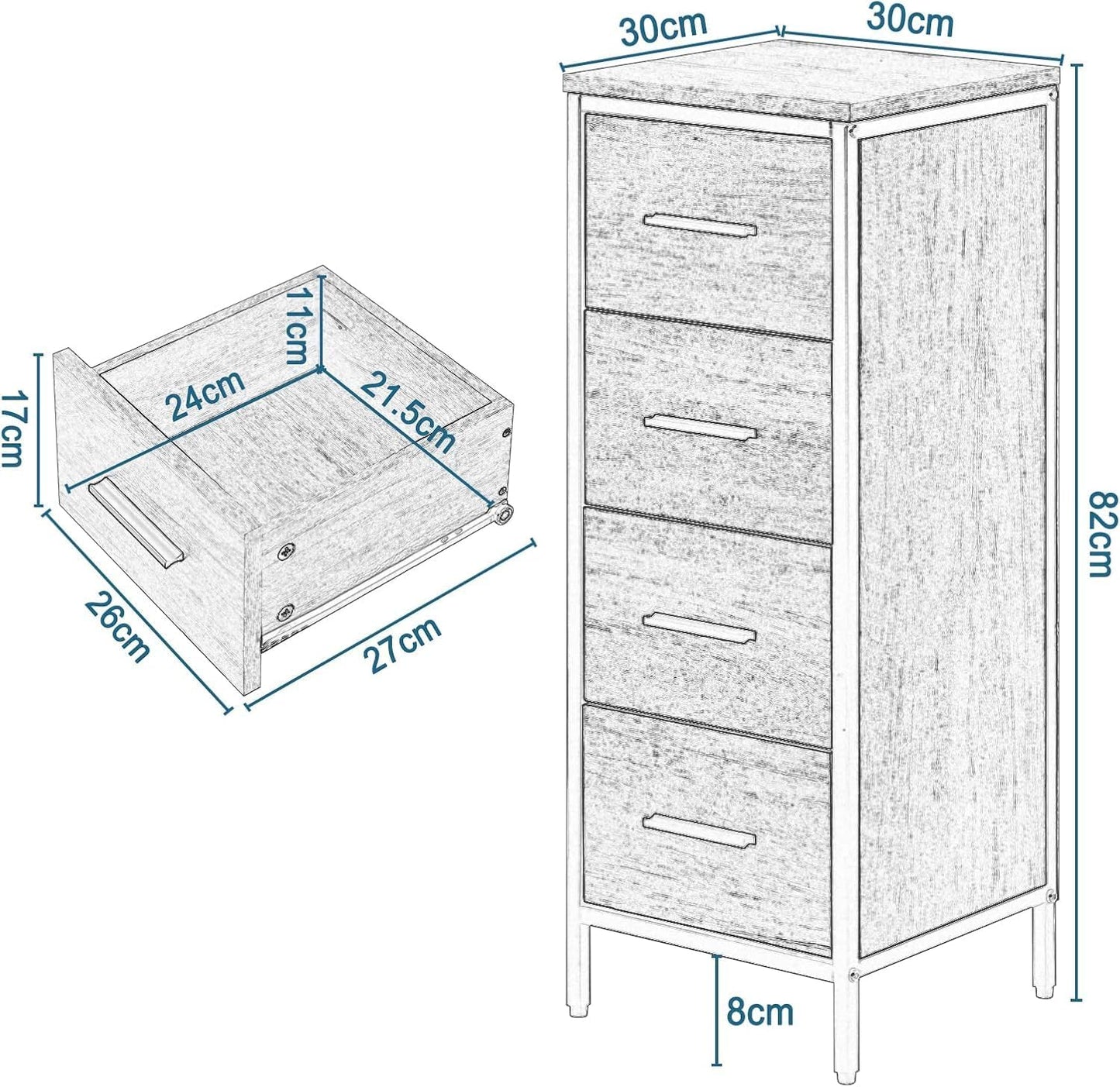 Bathroom Furniture Set, Bathroom Cabinet with Height-Adjustable Divider, Bathroom Cabinet with 2 Mirrors, Chest of Drawers with 4 Drawers, Side Cabinet, Made of Wood Material, Light Oak Black