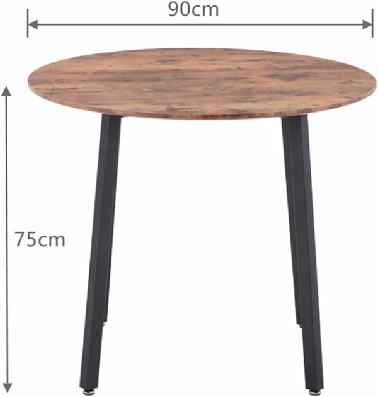 Round Dining Table Wood Pattern Table Round Kitchen Table Dining Room Table with Metal Legs for Offices Apartments Restaurants 90 x 90 x 75 cm (Wood)