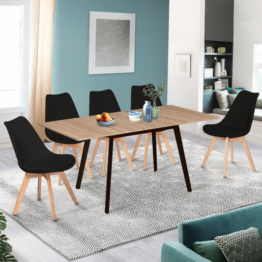 Scandinavian Extendable Dining Table Inga 120-160cm Wooden Top Black Feet