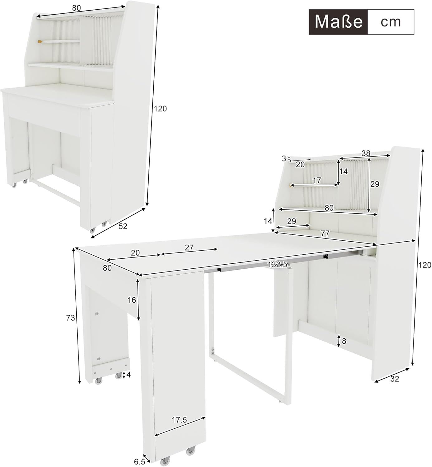 Dining Table, Small, Disposable Extendable Table, White Dining Room Storage Cabinet, Dining Table with Storage Space, Rectangular Dining Table, Coffee Lounge Table, Space-Saving,