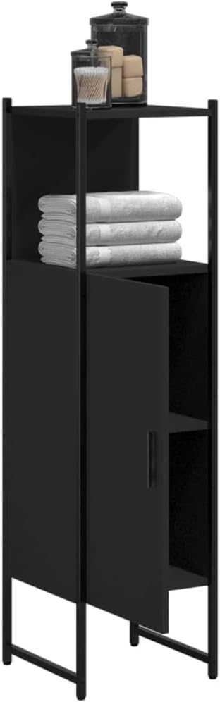 Bathroom Cabinet, Bathroom Cabinet with Storage Space, Midi Cabinet for Bathroom, Bathroom Furniture, 33 x 33 x 120.5 cm, Black Wood Material