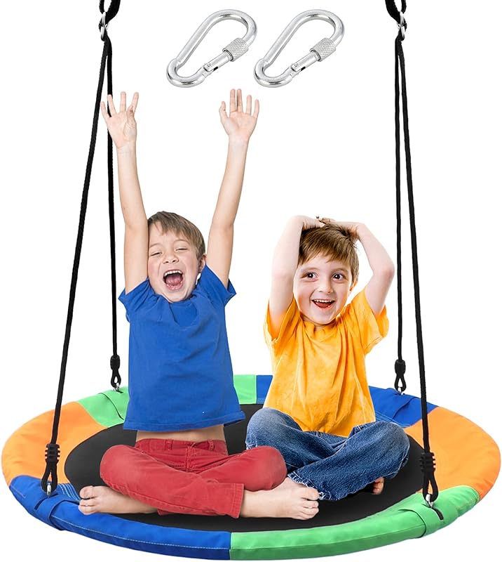 Saucer Tree Swing Seat for Kids 40 Inch Outdoor Round Tree Swing for Children Flying Saucer Swing with Adjustable Ropes Blue