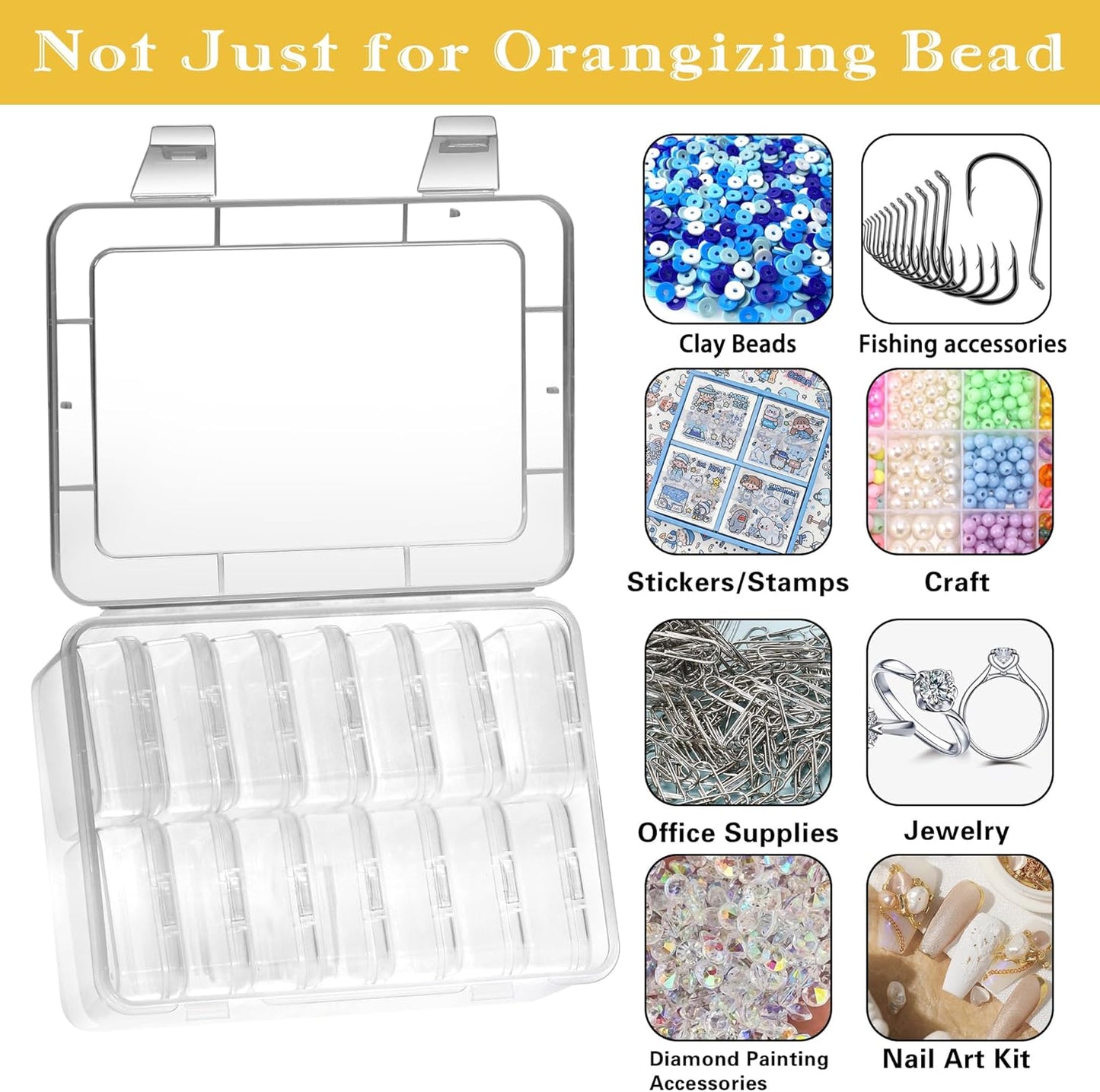 Mathtoxyz Small Bead Organizers, 15 Pieces Plastic Storage Cases Mini Clear Bead Storage Containers Transparent Boxes with Hinged Lid and Rectangle Clear Craft Supply Case