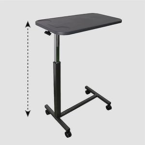 Bed Table on Wheels, Height Adjustable and Robust Structure, Care Table with Wheels, Mobile Side Table for Nursing Bed, Hospital Tables for Bed, Side Table, C Shape, Black