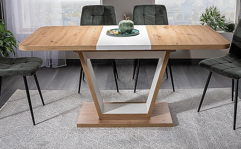 Designer Dining Table GS-777 Artisan Oak - White Matt Extendible 120 - 160 cm