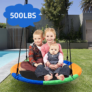 Saucer Tree Swing Seat for Kids 40 Inch Outdoor Round Tree Swing for Children Flying Saucer Swing with Adjustable Ropes Blue