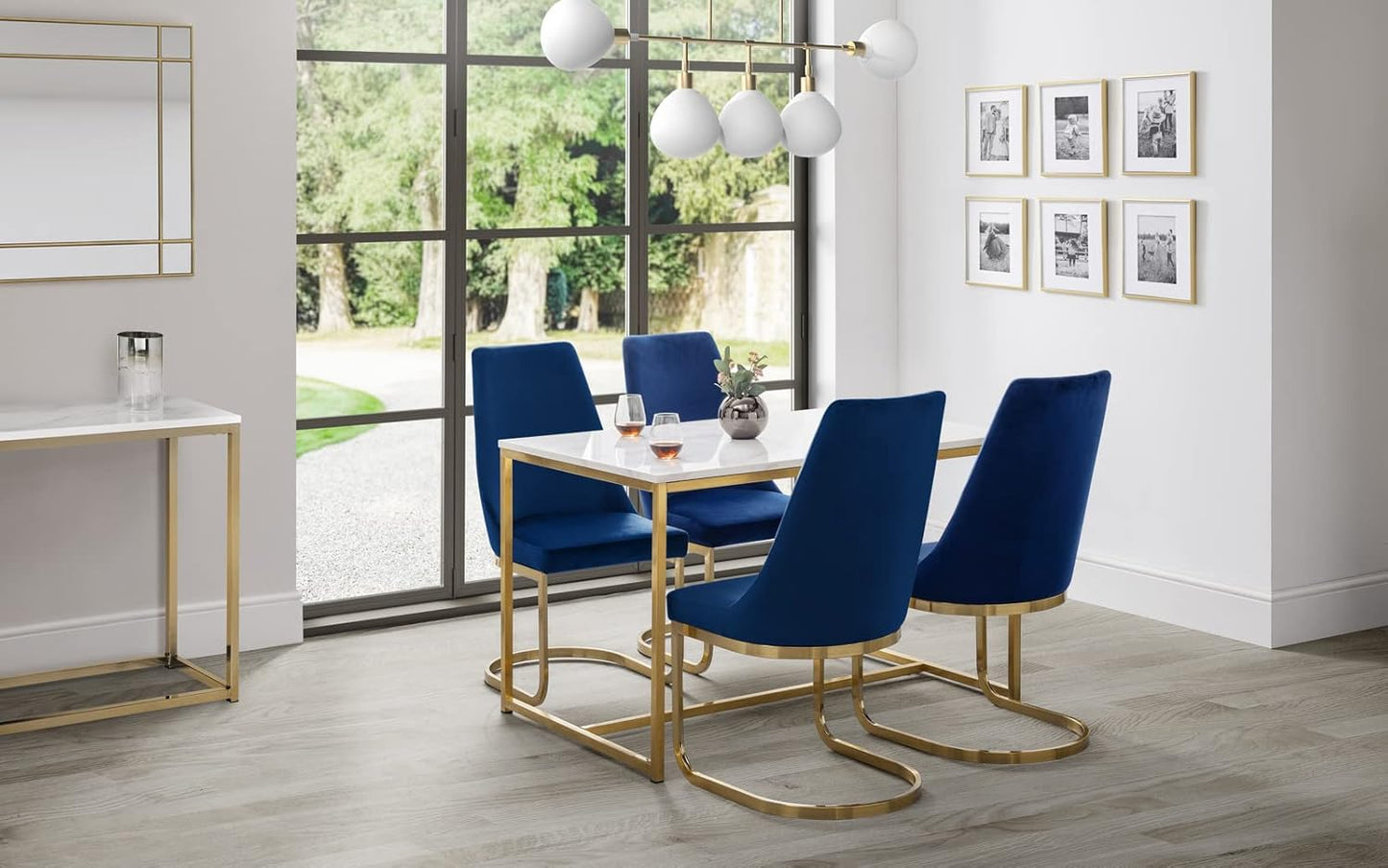 Scala Dining Table Gold Foil Covered MDF and Metal Marble and Gold 120 x 80