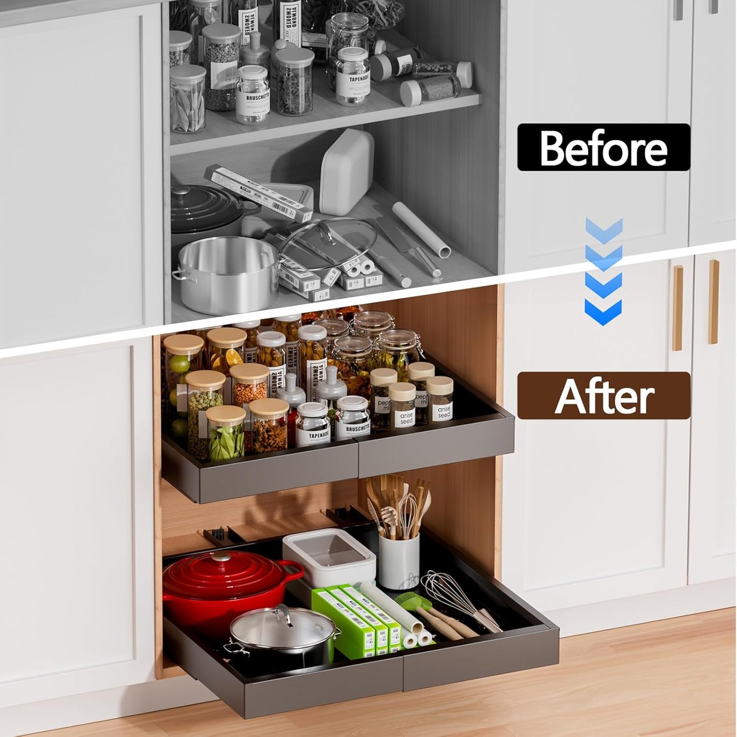 Delamu Pull Out Cabinet Organizer, Both Expandable Width(11.5 "-19.5") and Depth(15"-19.5") Pull Out Drawers for Cabinets, Cabinet Slide Out Shelves Storage for Kitchen Pots and Pans, Pantry, Bathroom